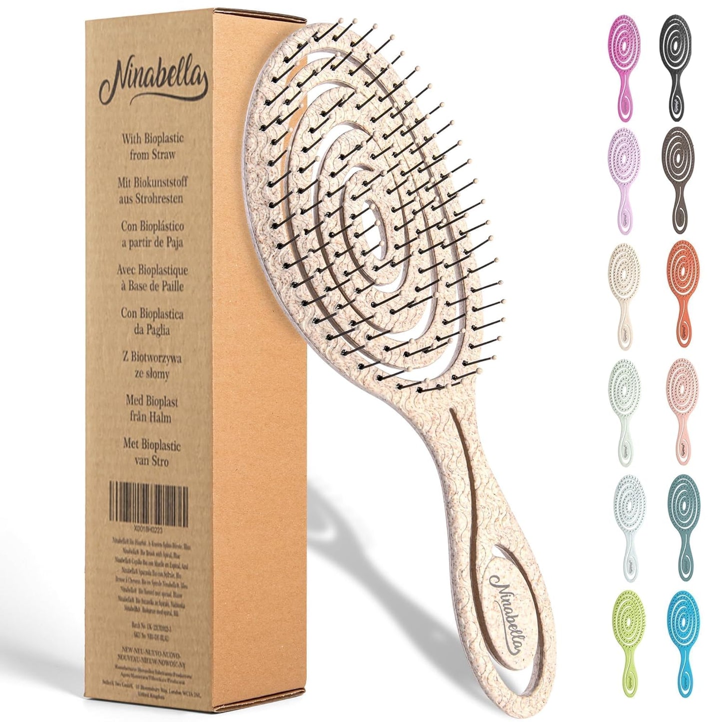 Ninabella Spiral Hairbrush - Detangle Hair Brush - For Brushing Wet or Blow Dry Hair - Detangler Vent Brush - Gray