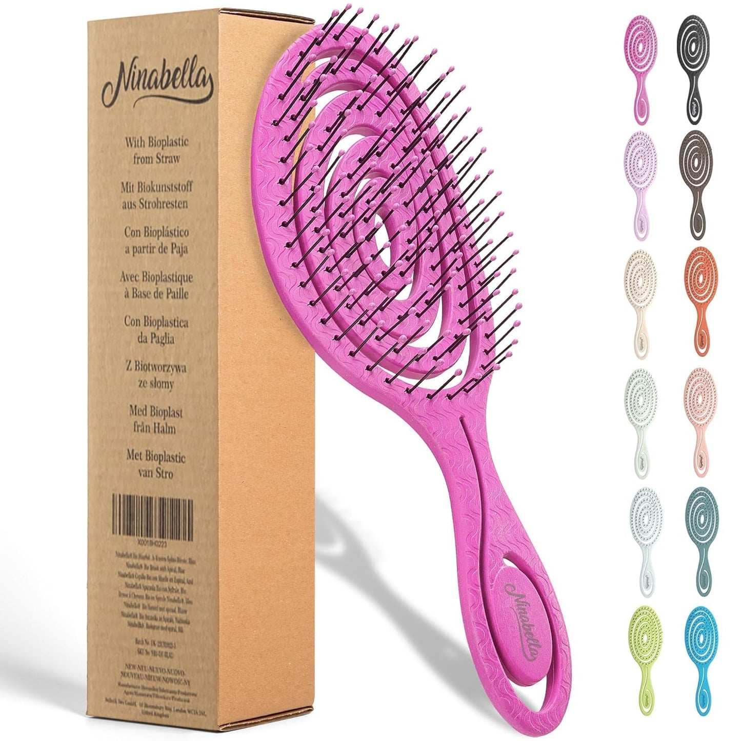 Ninabella Spiral Hairbrush - Detangle Hair Brush - For Brushing Wet or Blow Dry Hair - Detangler Vent Brush - Gray