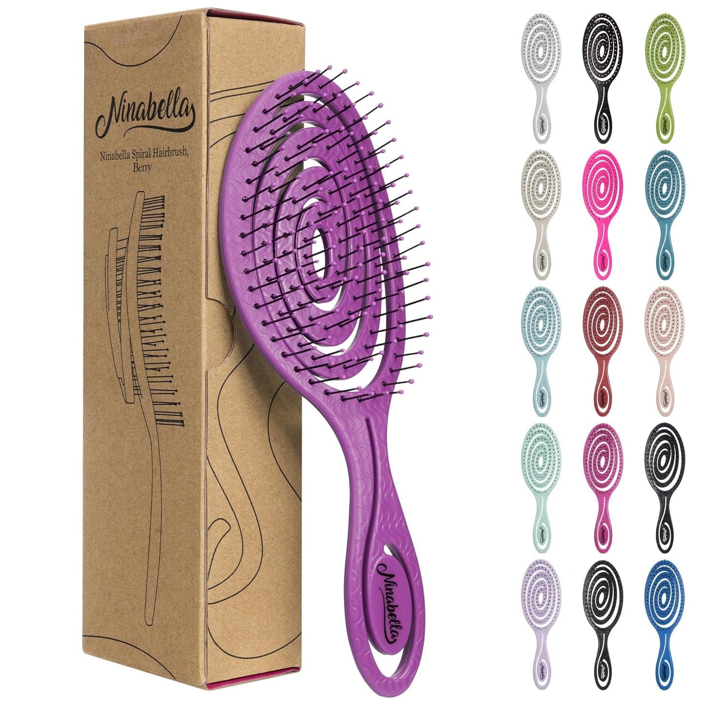Ninabella Spiral Hairbrush - Detangle Hair Brush - For Brushing Wet or Blow Dry Hair - Detangler Vent Brush - Gray