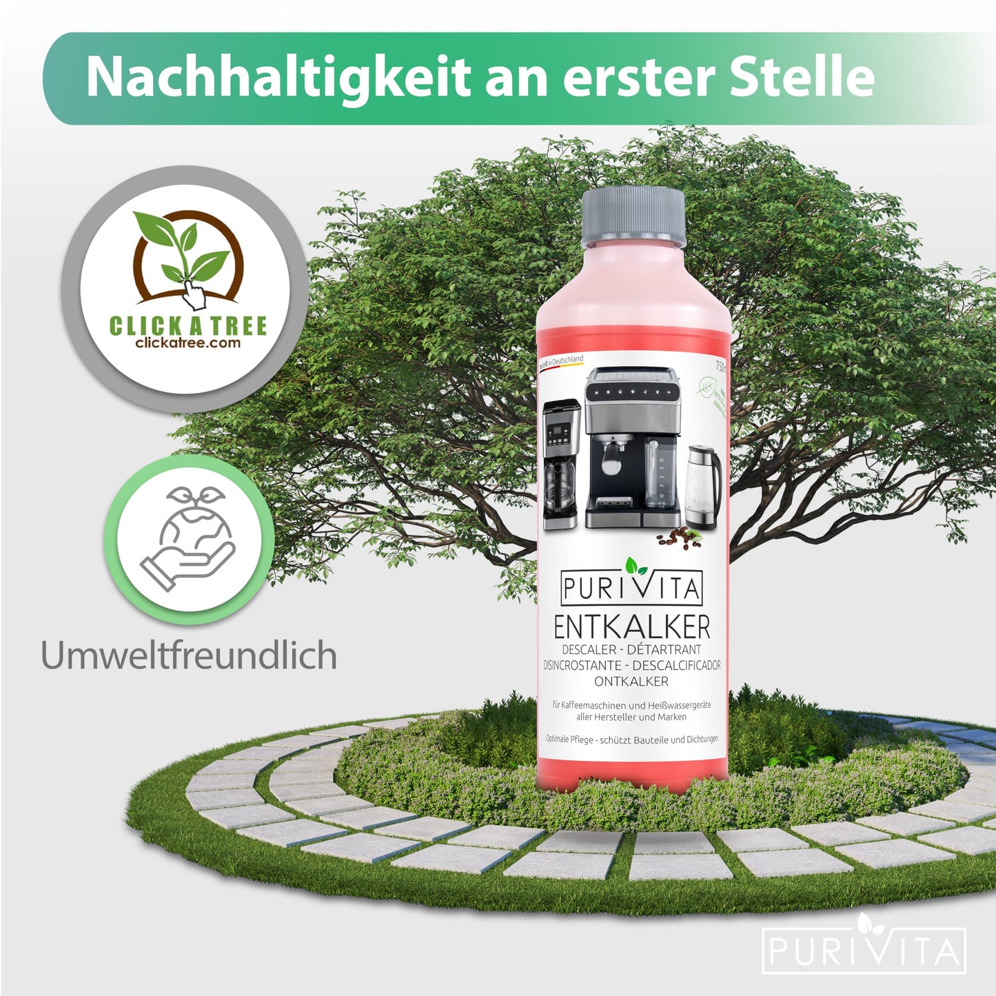 PURIVITA® Universal Entkalker Kaffeevollautomat [2x750ML] - Kaffeemaschinen Entkalker Flüssig - Flüssigentkalker Kaffeemaschine Reiniger - Kalkreiniger Kaffeevollautomaten - Für alle Kaffeeautomaten