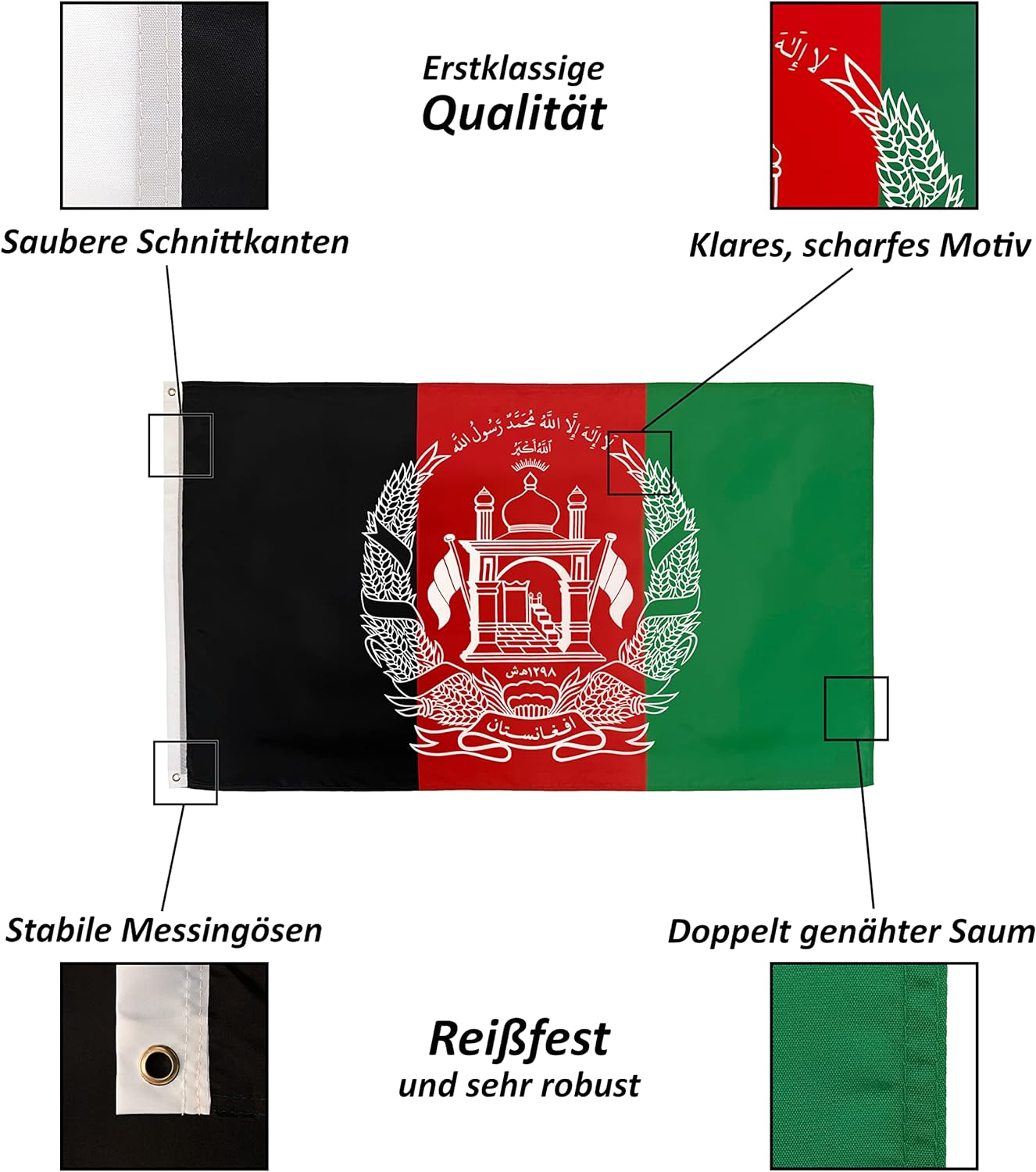 Afghanistan Flagge-90 x 150 cm-Flaggen mit top Qualität, hochwertiger Verarbeitung und kräftigen Farben