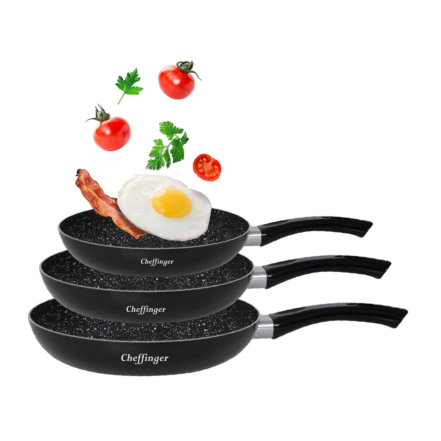 Antihaftbeschichtung Standard
Art der Wärmequelle Alle Wärmequellen
Durchmesser (cm) 20 cm, 24 cm, 28 cm
Geschirrspülmittel Ja
Material Aluminium, Marmor

Produktbeschreibung
Mit diesem 3-teiligen Bratpfannenset - können Sie die köstlichsten Gerichte zubereiten. Die Pfannen mit einer 3-
Schicht-Marmorbeschichtung versehen. Sie können für alle Arten von Wärmequellen verwendet werden
Farbe: Schwarz
Material: Aluminium, Glas, rostfreier Stahl
Beschichtung: Marmor
Zum Inhalt:
1 Bratpfanne ø 20 cm
1 Bratpfanne ø