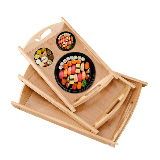BDT3-Bambus Tablett Set 3 tlg Bambus Servierbrett Küchentablett Tableau