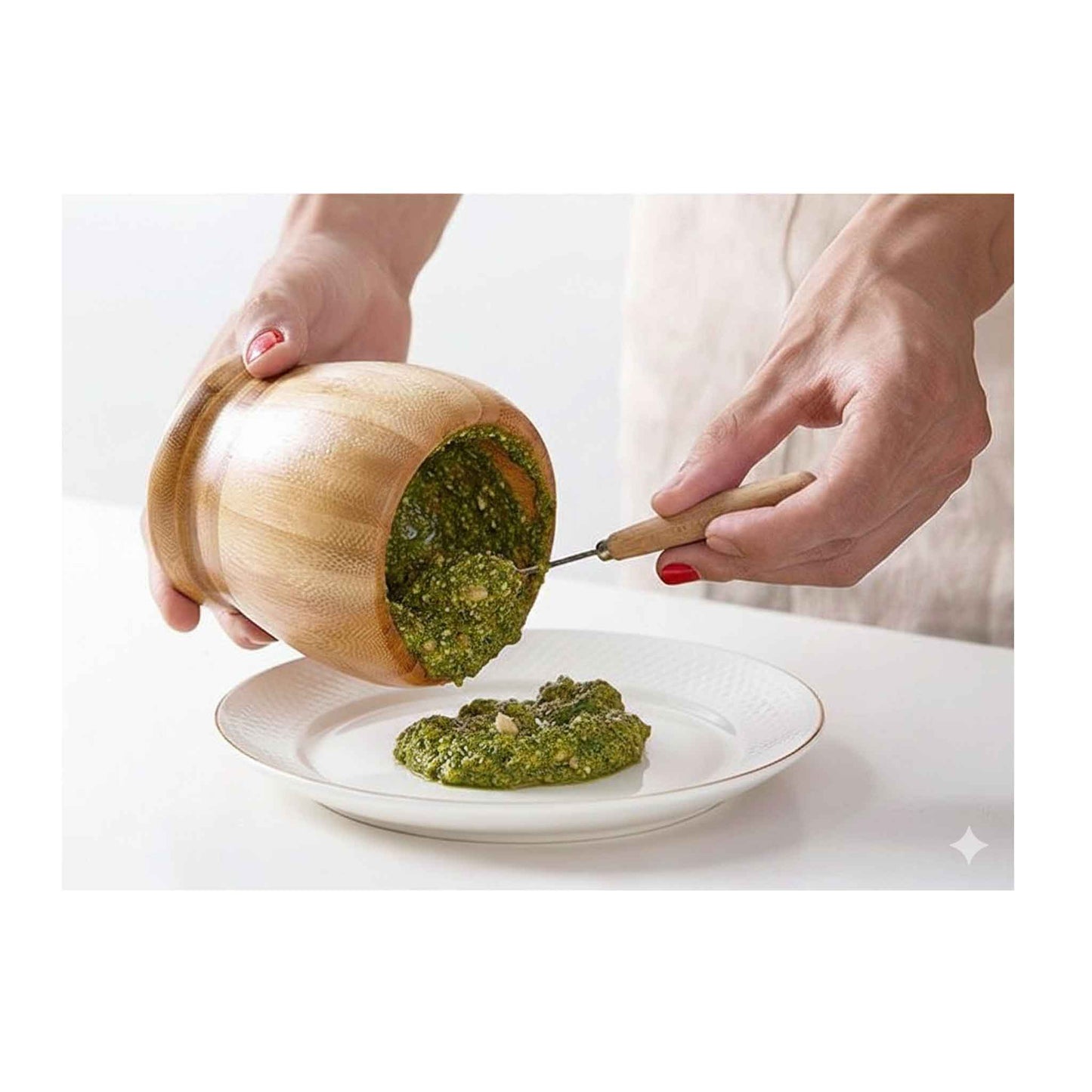 BGM12-Bambus Mörser Stößel Set Knoblauch Schüssel Gewürze Kräuter Mahlen