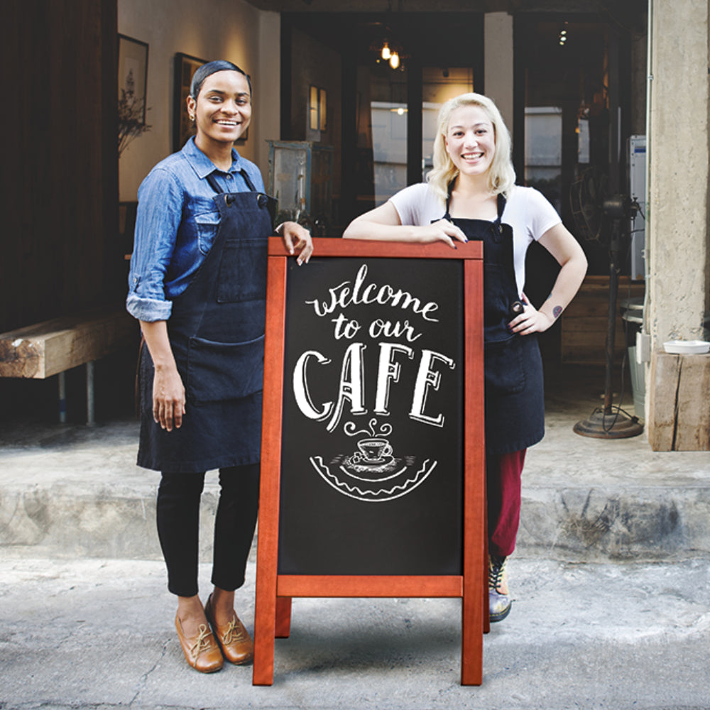 Securit® Holz Kundenstopper 140x70cm, Deluxe, Mahagoni, Outdoor