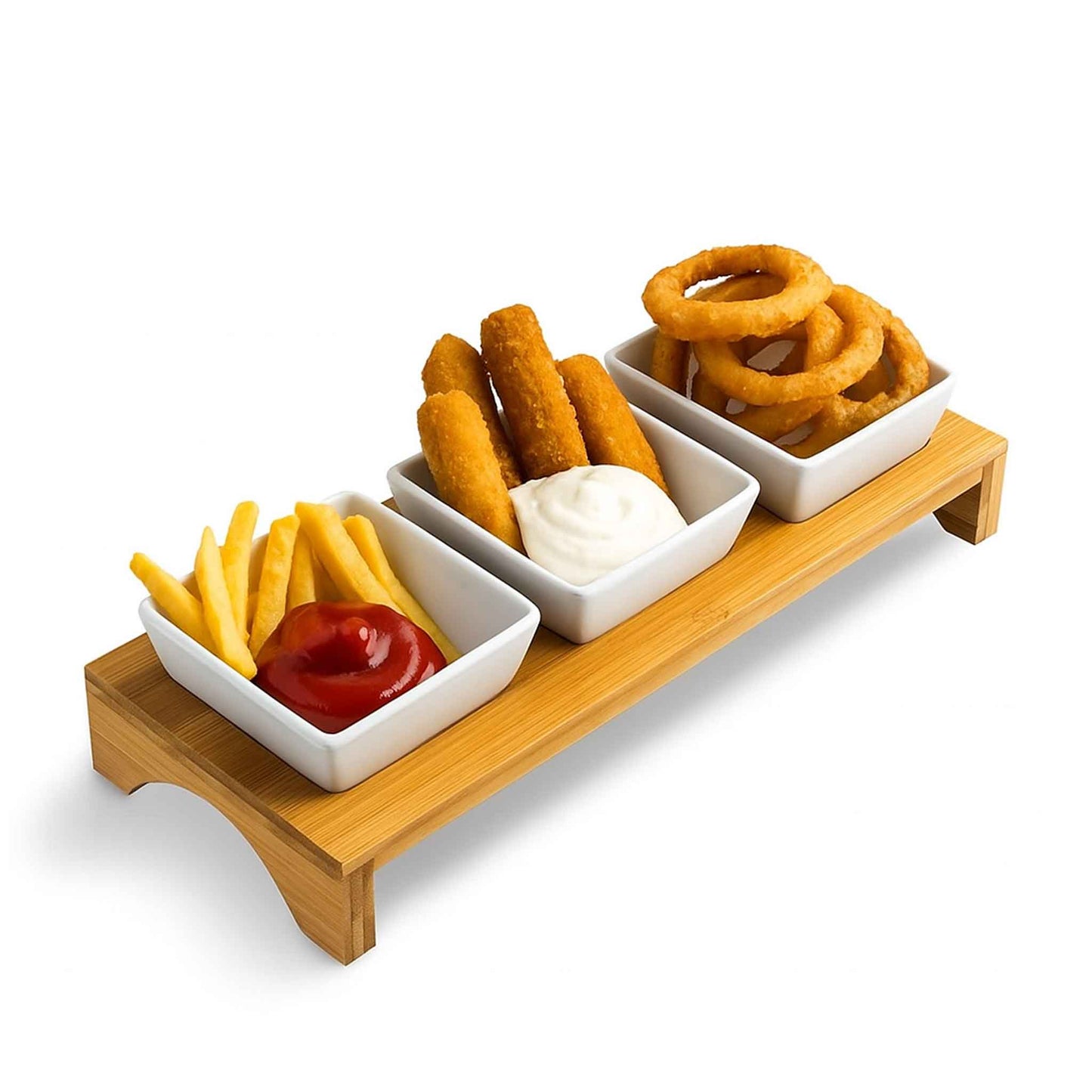 CF-5017-Bambus 4 tlg Keramik Snackschalen Set Snacks Fingerfood Servierplatte Dip