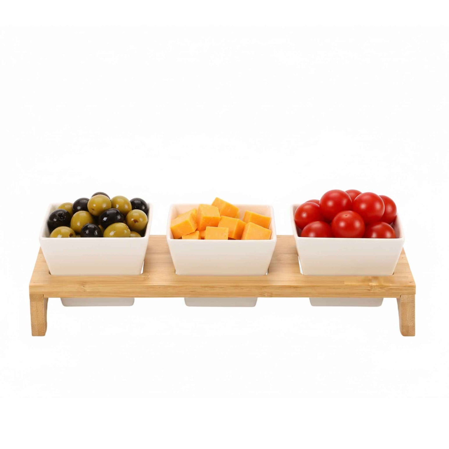 CF-5017-Bambus 4 tlg Keramik Snackschalen Set Snacks Fingerfood Servierplatte Dip