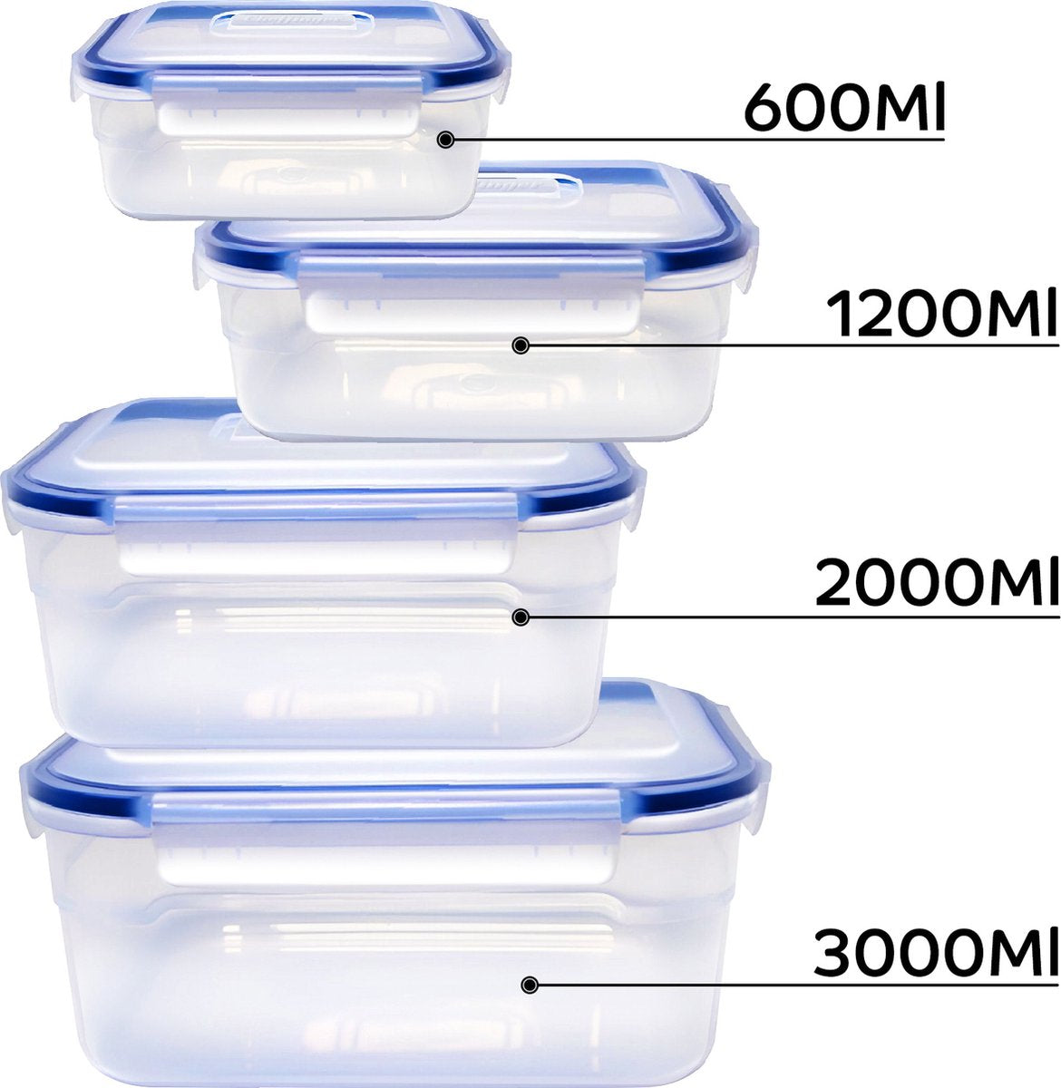 Cheffinger, Set mit 4 kompakten, stapelbaren Aufbewahrungsboxen, transparent