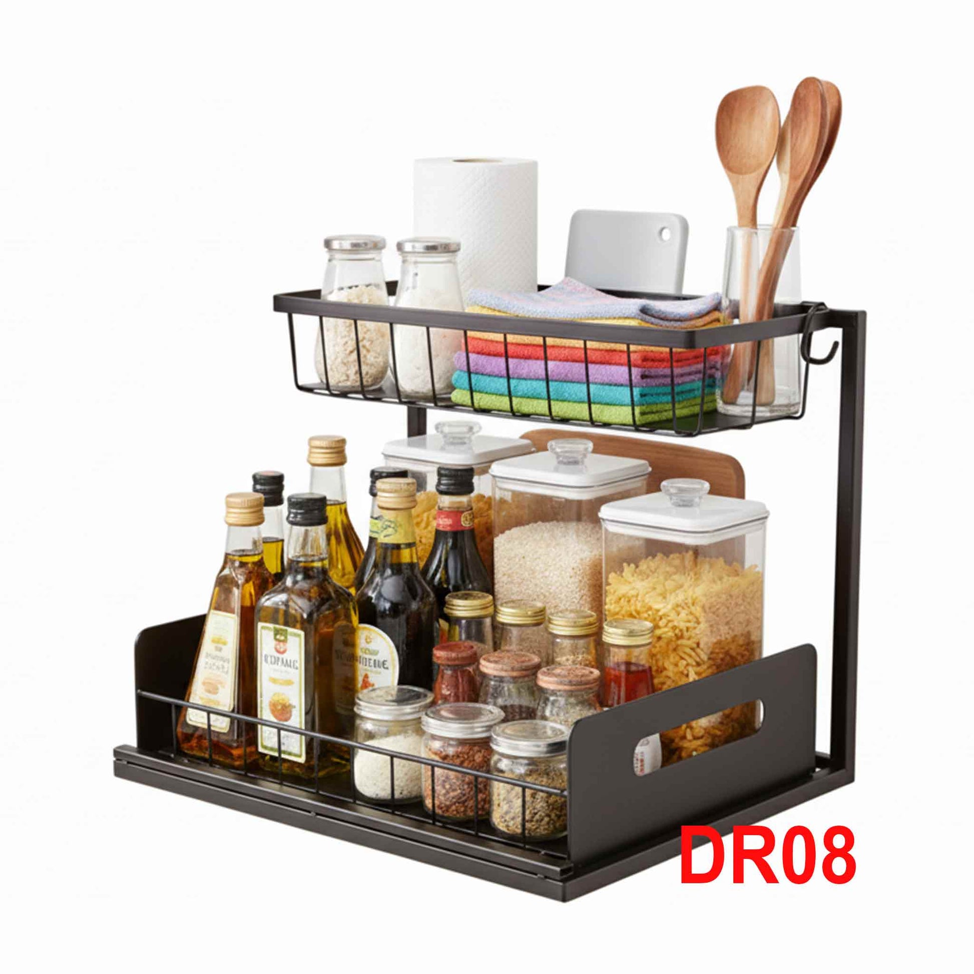 DR08-Mehrzweck Unter Waschbecken Regal 2 Etagen Spülschrank Organizer Unterschrankregal Metall Spülbecken Badezimmer Küche