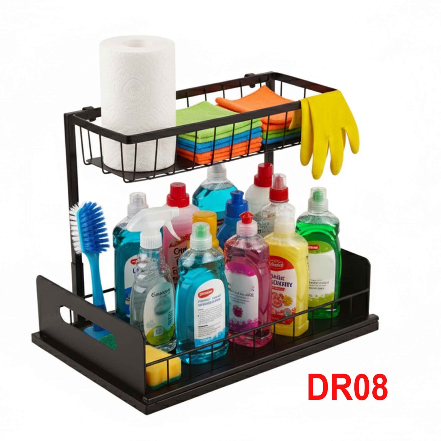 DR08-Mehrzweck Unter Waschbecken Regal 2 Etagen Spülschrank Organizer Unterschrankregal Metall Spülbecken Badezimmer Küche