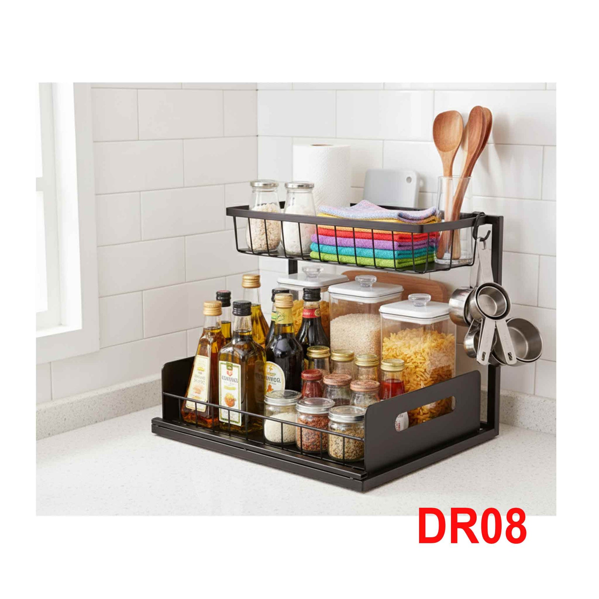 DR08-Mehrzweck Unter Waschbecken Regal 2 Etagen Spülschrank Organizer Unterschrankregal Metall Spülbecken Badezimmer Küche