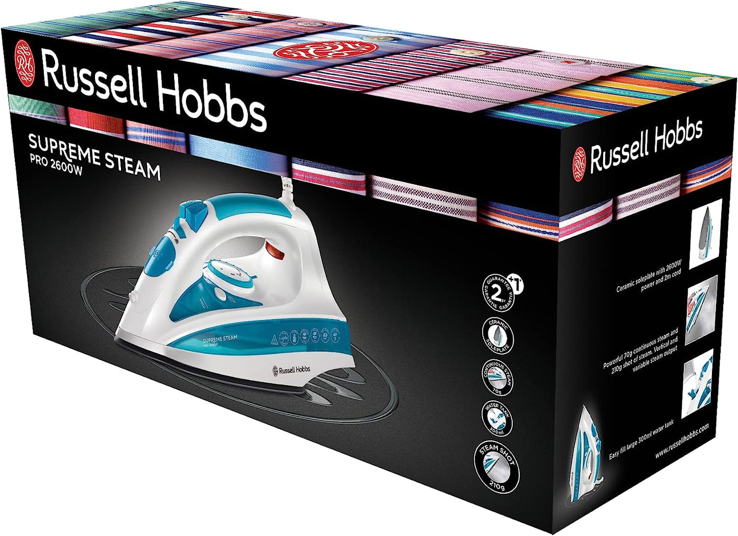 Hobbs Bügeleisen [2600W, 70 g/min Dampf, 210 g Extra-Dampfstoß] Dampfbügeleisen (300ml Wassertank, Keramik-Bügelsohle, Selbstreinigungs- & Sprühwasserfunktion, Antikalk, Tropfstopp)