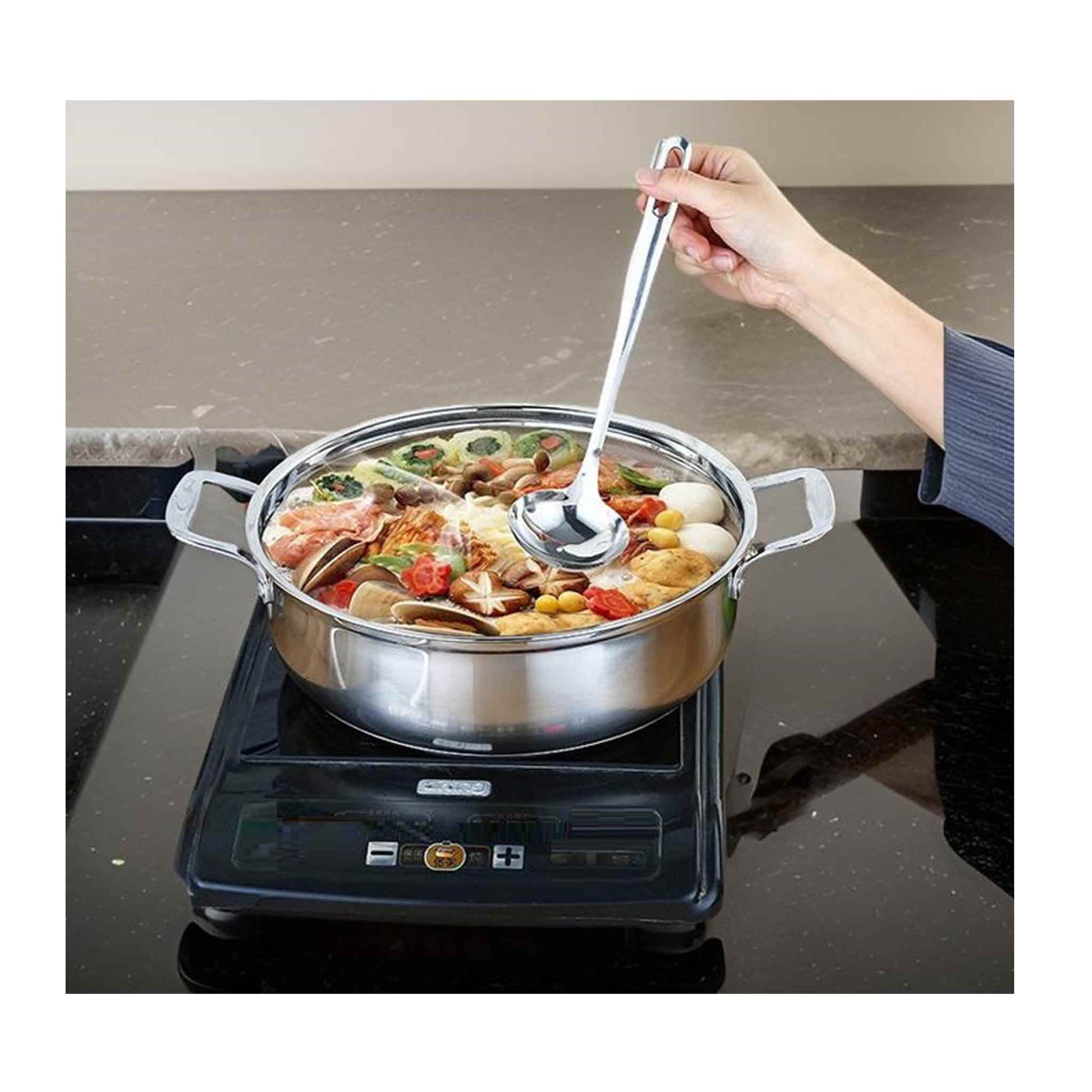 Edelstahl Flacher Bräter 40 cm – 16,3 L, Induktion, Mit Deckel-CF-0040SH