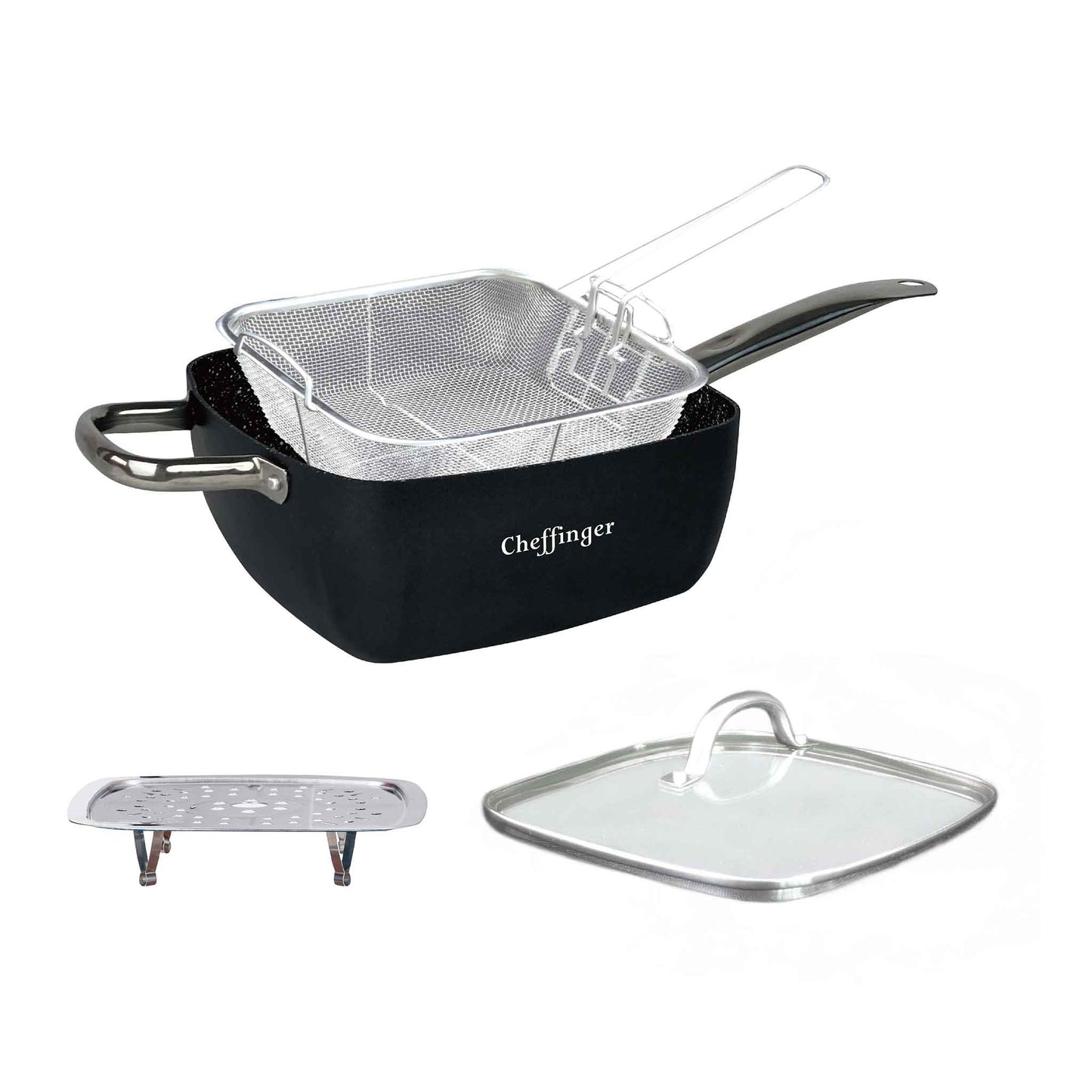 FA04-4 tlg Multi Pfanne Induktion Antihaft Antikratz Deckel Fritteuse braten