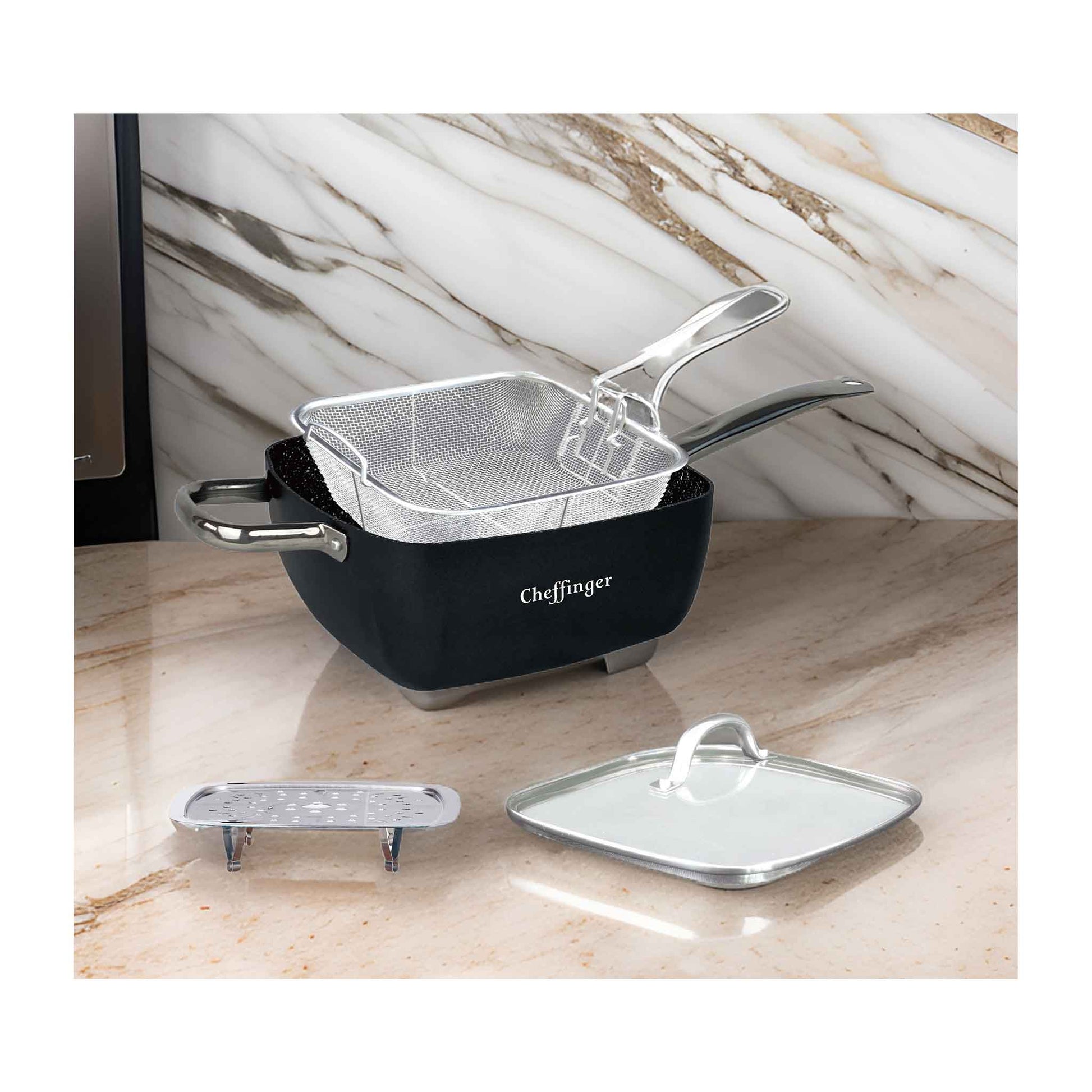 FA04-4 tlg Multi Pfanne Induktion Antihaft Antikratz Deckel Fritteuse braten