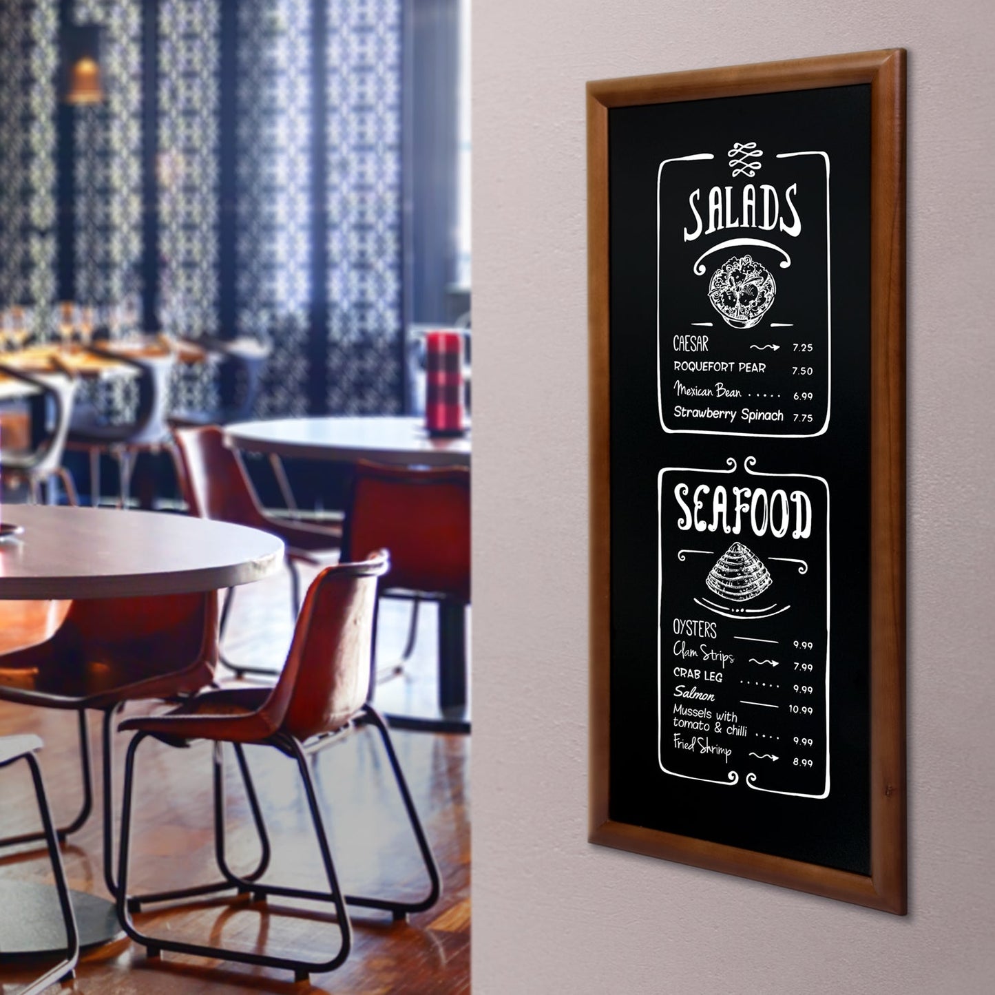 Securit® Wandkreidetafel "Long", Holzrahmen Dunkelbraun, 56x120cm, Outdoor