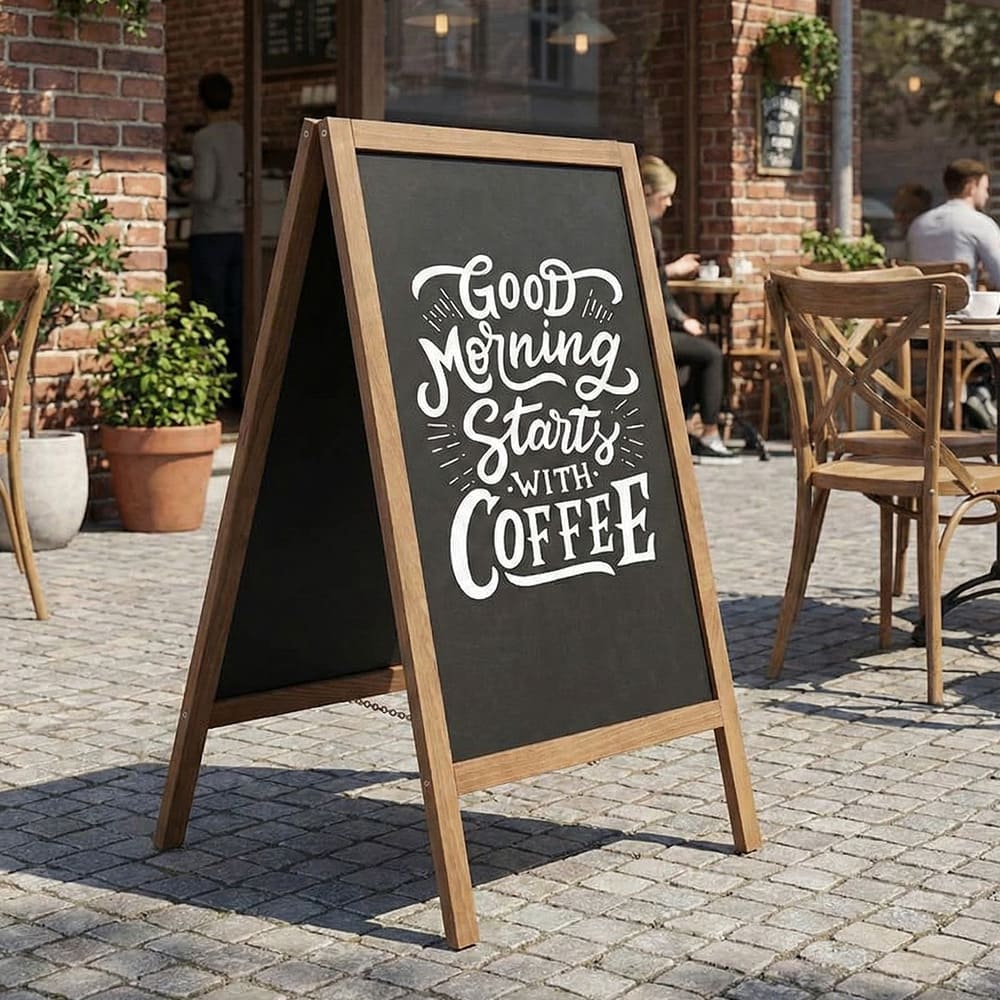 Holz Kundenstopper 95x54cm, Magnetisch, Dunkelbraun, Outdoor