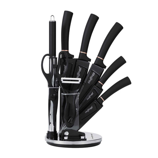 9-teiliges Messerset – Marmorklinge, Holzoptik