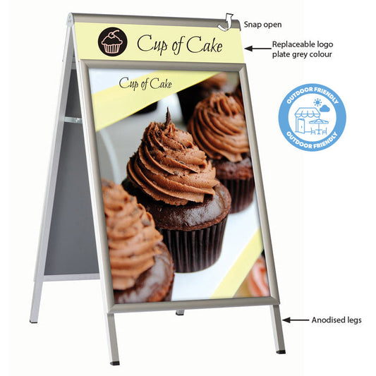 Kundenstopper Alu Classic mit Logoplatte, Outdoor