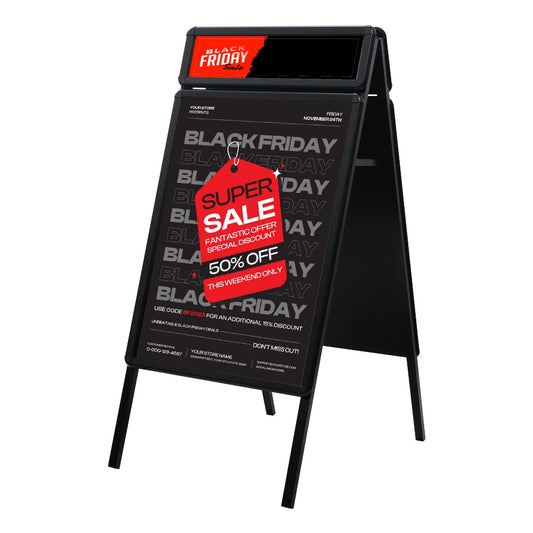 Kundenstopper Alu Classic mit Logoschild, DIN A1, Schwarz, Outdoor