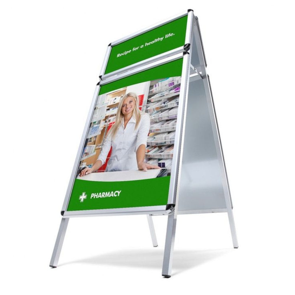 Kundenstopper Alu Classic mit Logoschild, DIN A1, Silber, Outdoor