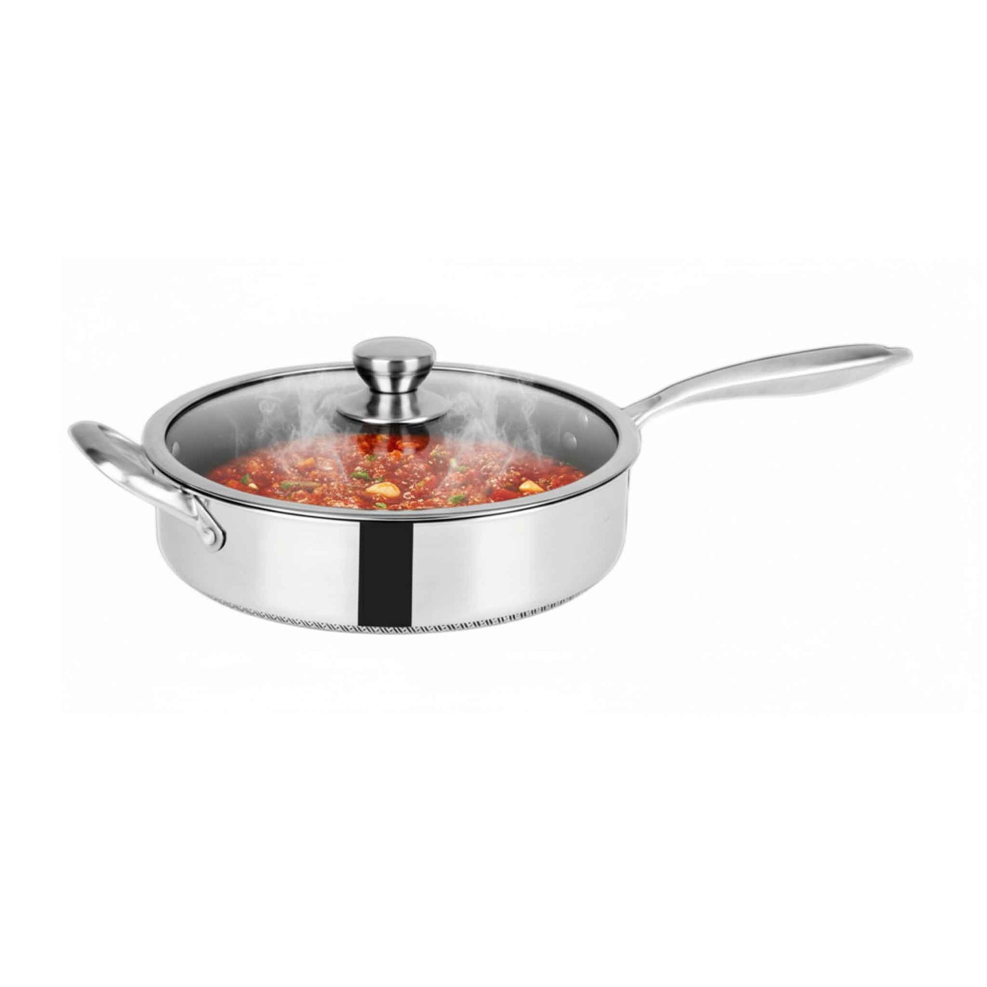 PDF28-Bratpfanne mit Deckel Ø28 cm – Edelstahl 18-10 mit Wabenstruktur, Induktion geeignet & kratzfest