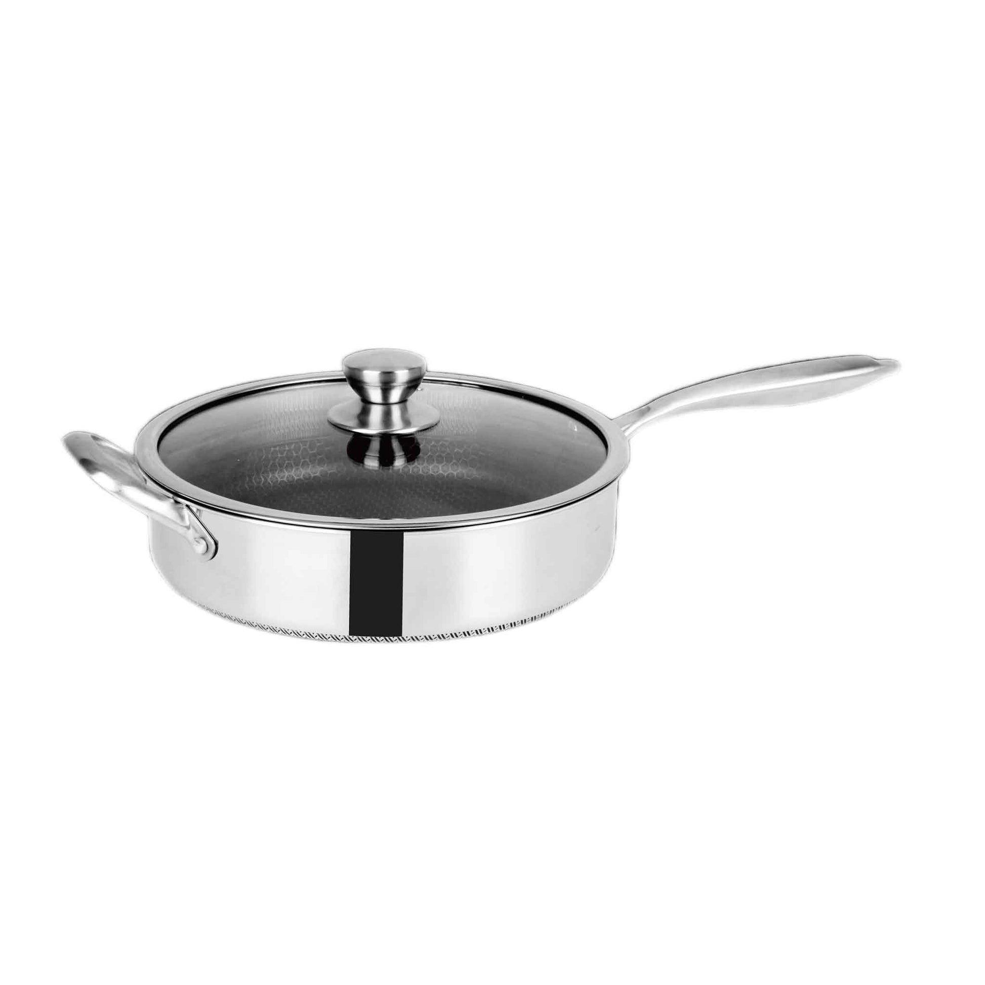 PDF28-Bratpfanne mit Deckel Ø28 cm – Edelstahl 18-10 mit Wabenstruktur, Induktion geeignet & kratzfest