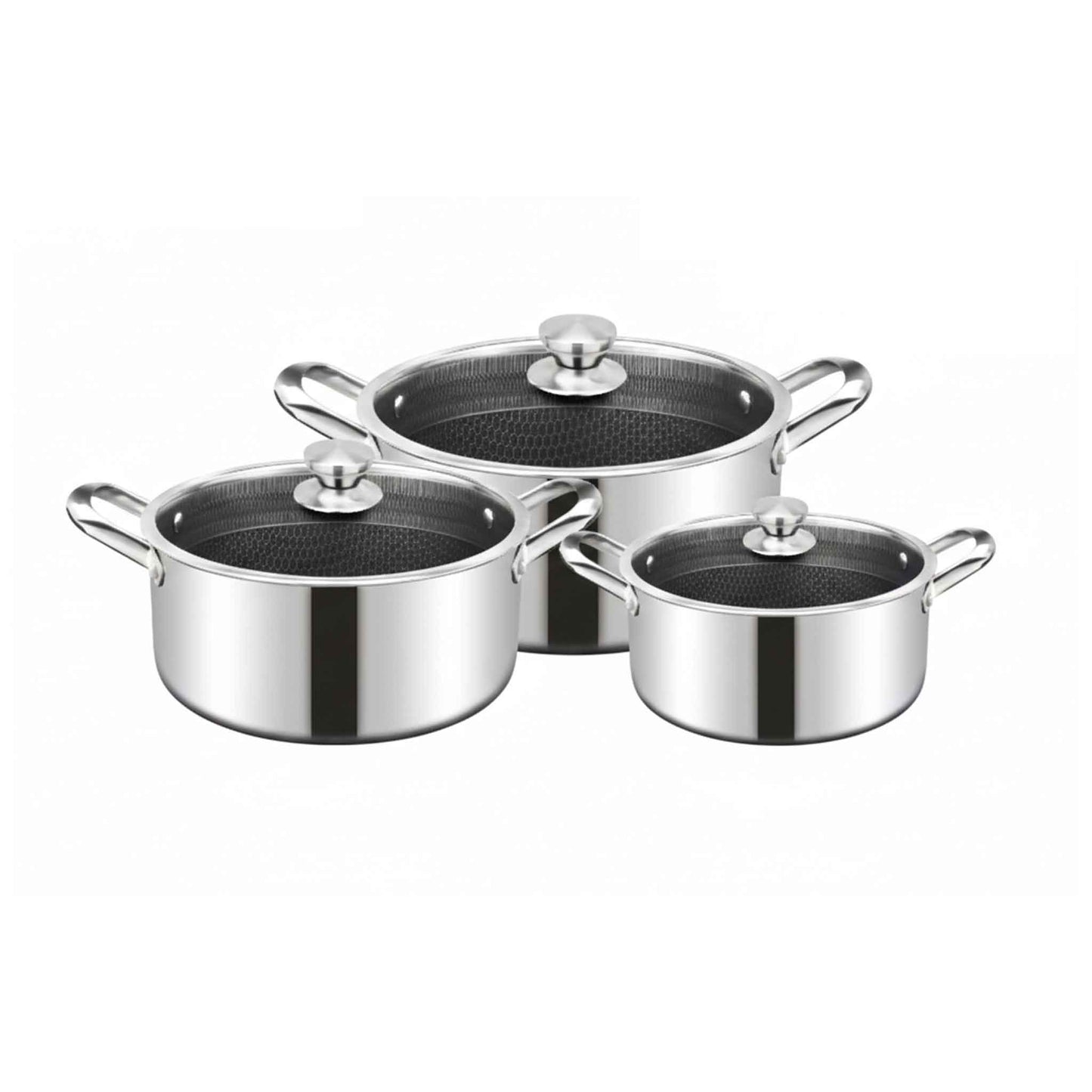 PNCS01-Kochtopfset 20-24-28CM 6 tlg Topf Induktion Set Edelstahl Wabenstruktur  Kochtopf