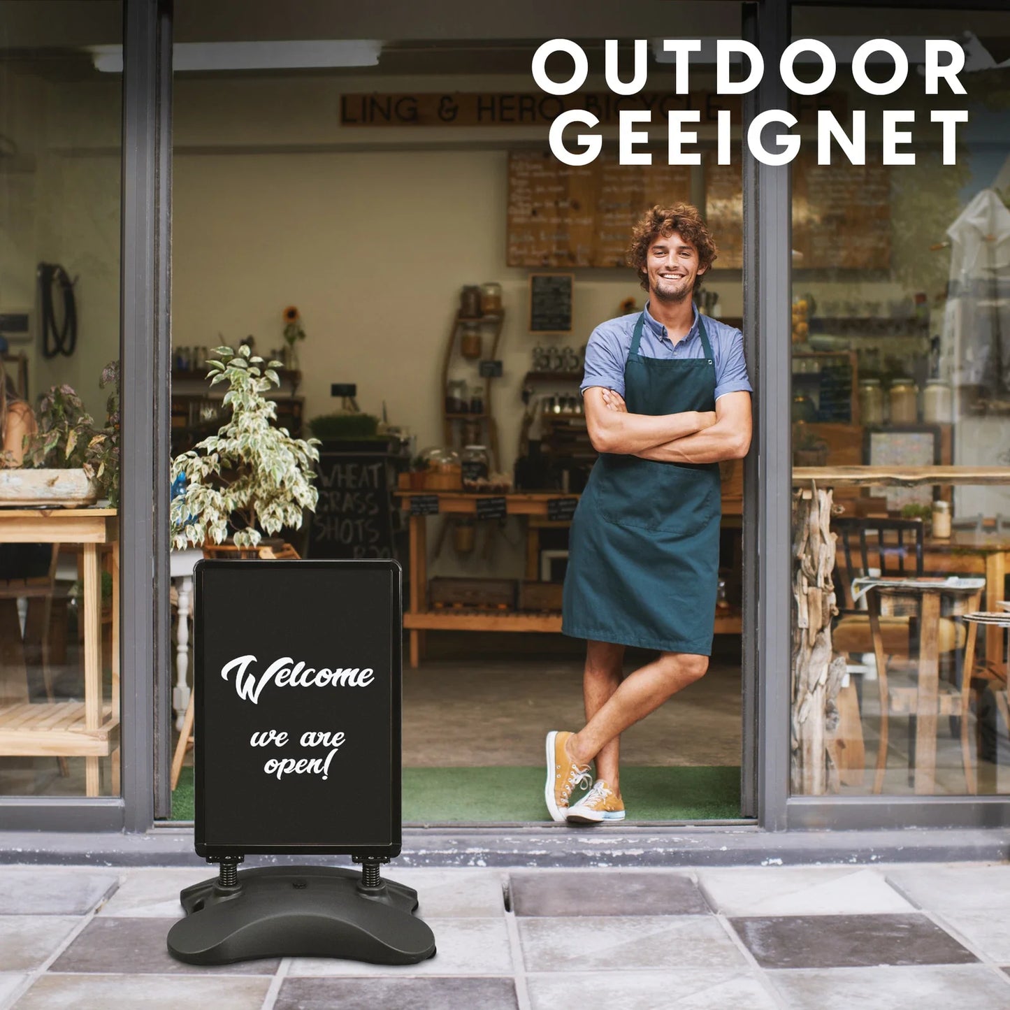 Kundenstopper Alu Classic mit Wassertank, Schwarz, Outdoor