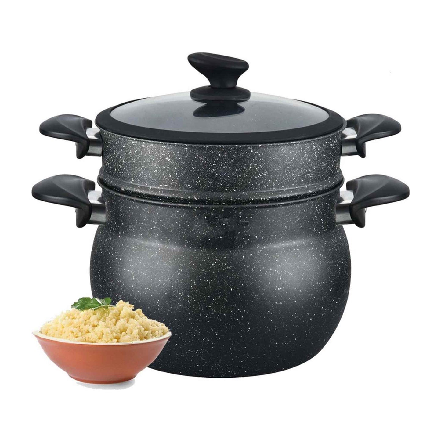 RL-CP6LM Royalty Line® CP6L Induktionsdampfgarer – 6 Liter / Ø 20 cm Couscous-Topf – Topf mit Gemüseeinsatz – Suppentopf für alle Herdarten – Couscous-Topf – Schwarz