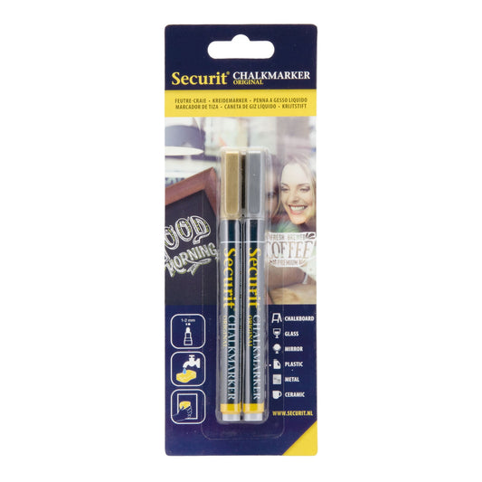Securit® Kreidemarker, 1-2mm, 2er-Set, Gold & Silber