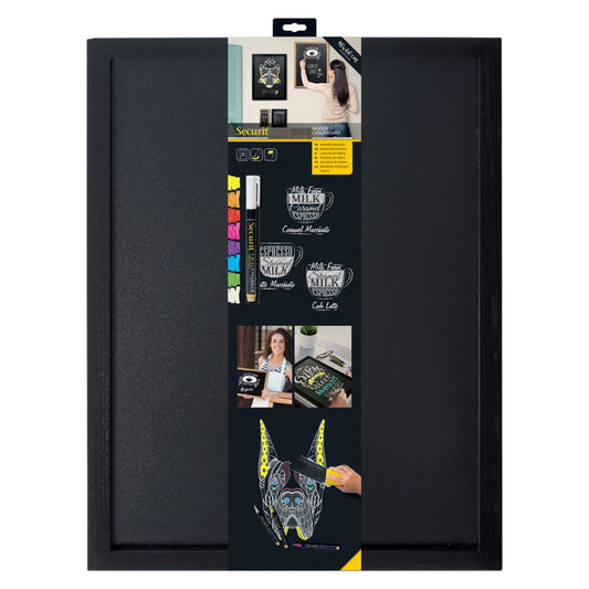Securit® Wandkreidetafel Budget – Holzrahmen Schwarz, 40x60cm