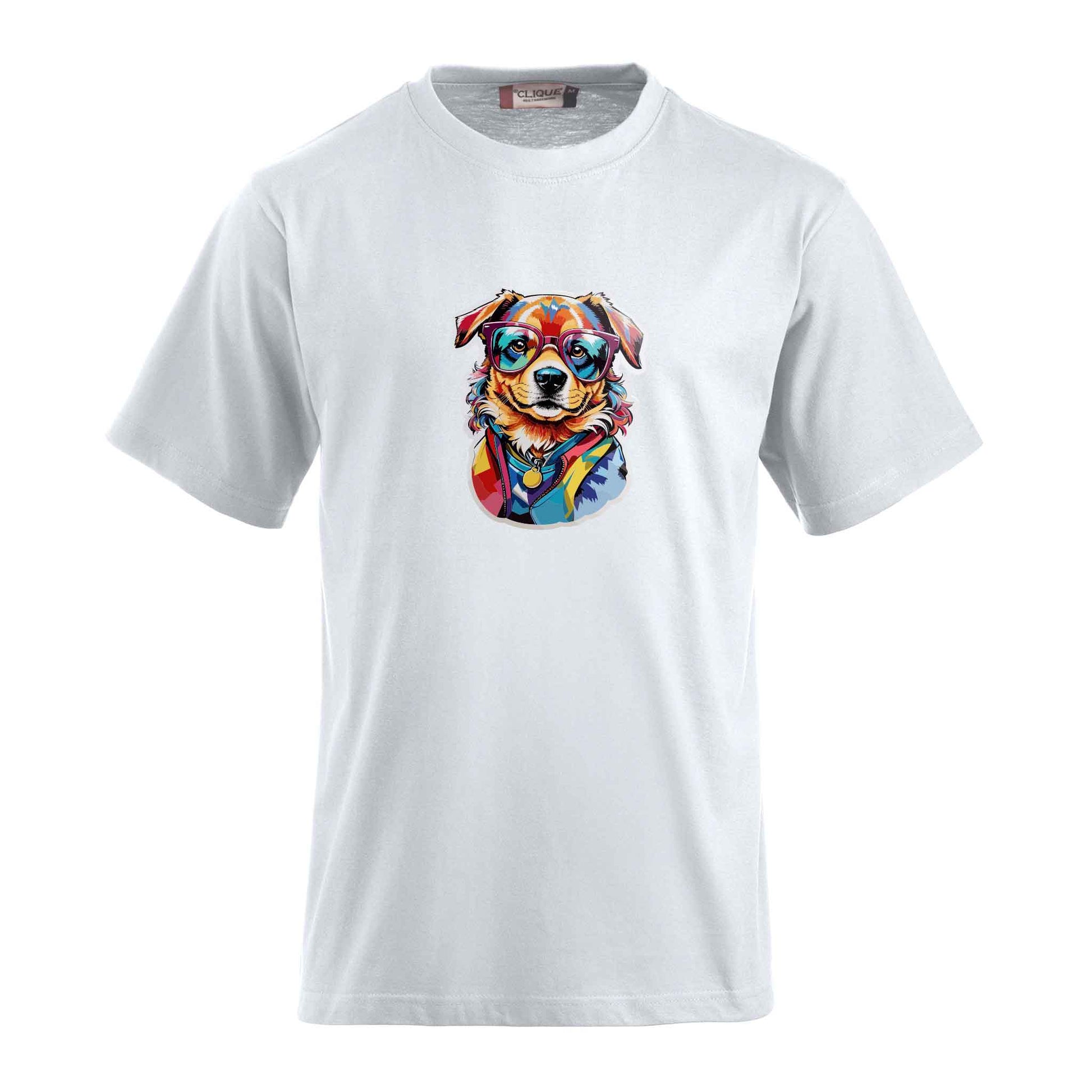 T-Shirt inklusive bedrucktem Motiv eines Hundes mit Brille. Ein individueller Wunschtext kann hinzugefügt werden