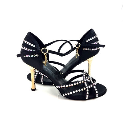 Talita Tanzschuhe in Schwarz Satin mit Swarowski Steinen
