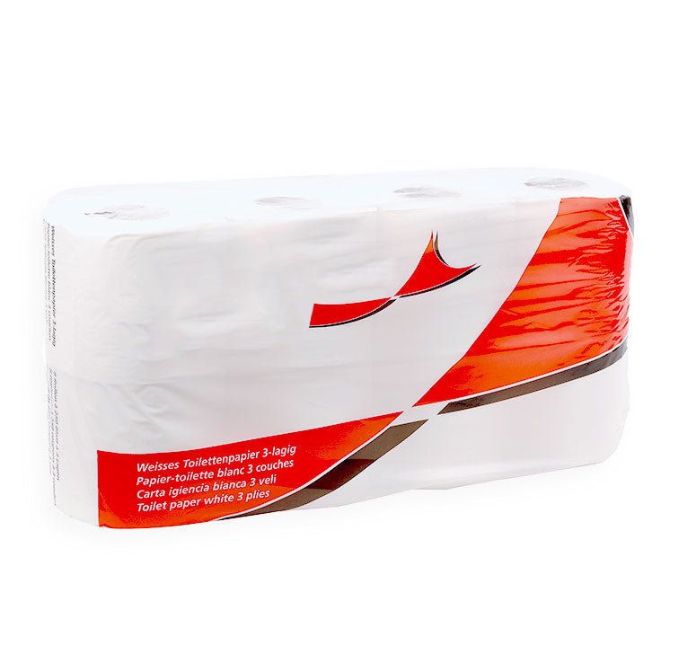 Toilettenpapier, 3-lagig, Zellstoff weiss, 8 Rollen à 250 Blatt