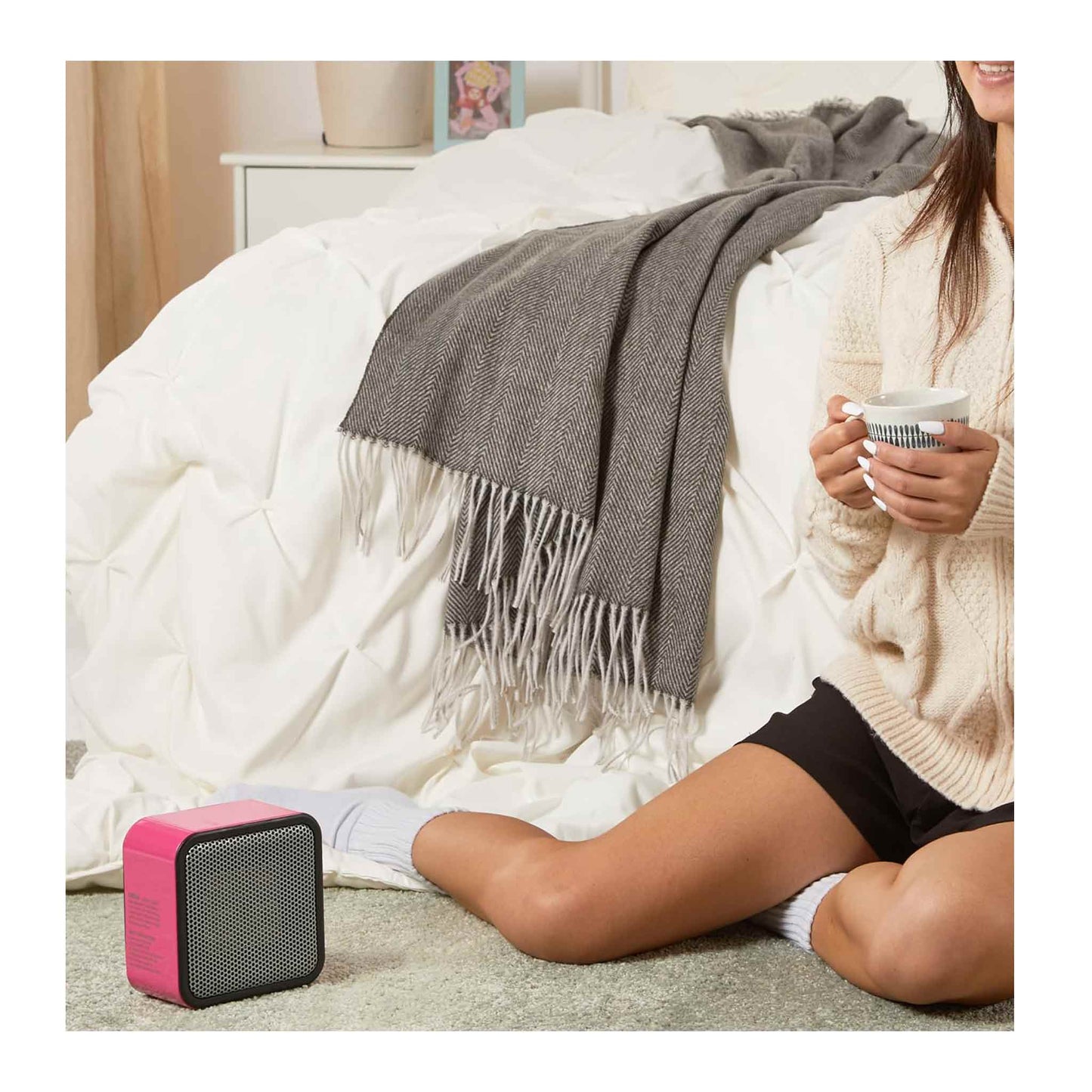 Keramik Raumheizung, Mini Heizung für Büro Schreibtisch, Tragbare Zeltheizung für Camping (Innenbereich), 500W, mit Kippschutz, Leicht (0.6 kg), Pink, 15.0 x 8.1 x 15.2 cm