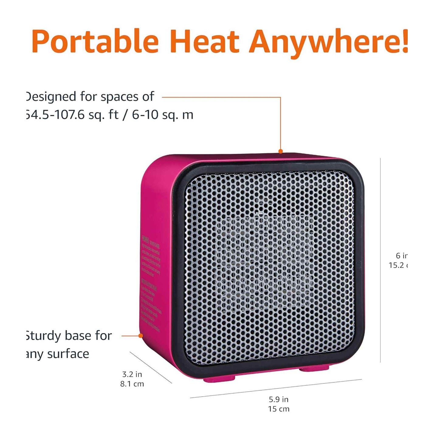 Keramik Raumheizung, Mini Heizung für Büro Schreibtisch, Tragbare Zeltheizung für Camping (Innenbereich), 500W, mit Kippschutz, Leicht (0.6 kg), Pink, 15.0 x 8.1 x 15.2 cm