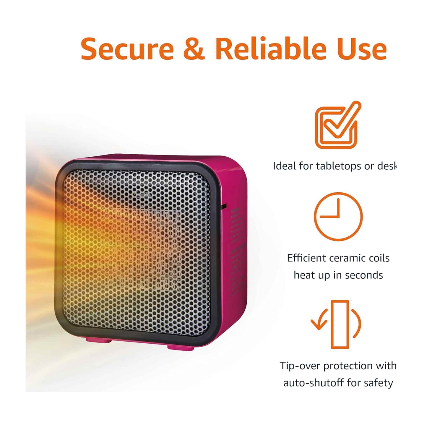 Keramik Raumheizung, Mini Heizung für Büro Schreibtisch, Tragbare Zeltheizung für Camping (Innenbereich), 500W, mit Kippschutz, Leicht (0.6 kg), Pink, 15.0 x 8.1 x 15.2 cm