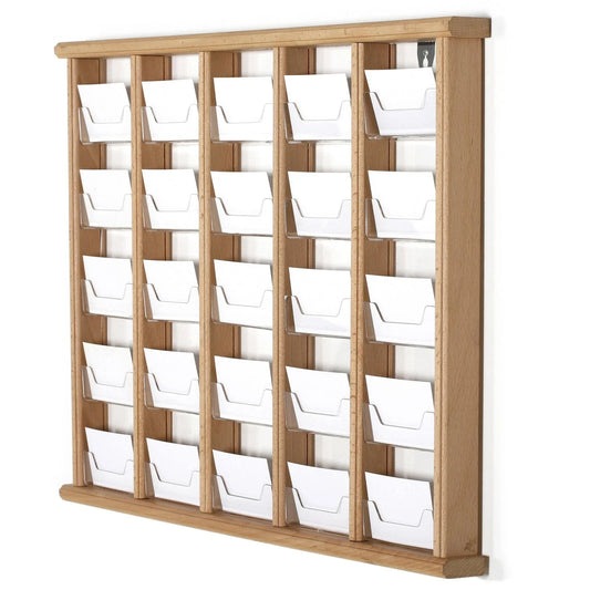 Wandkartenhalter aus Holz, 5-stufig, 25 Fächer, Buche