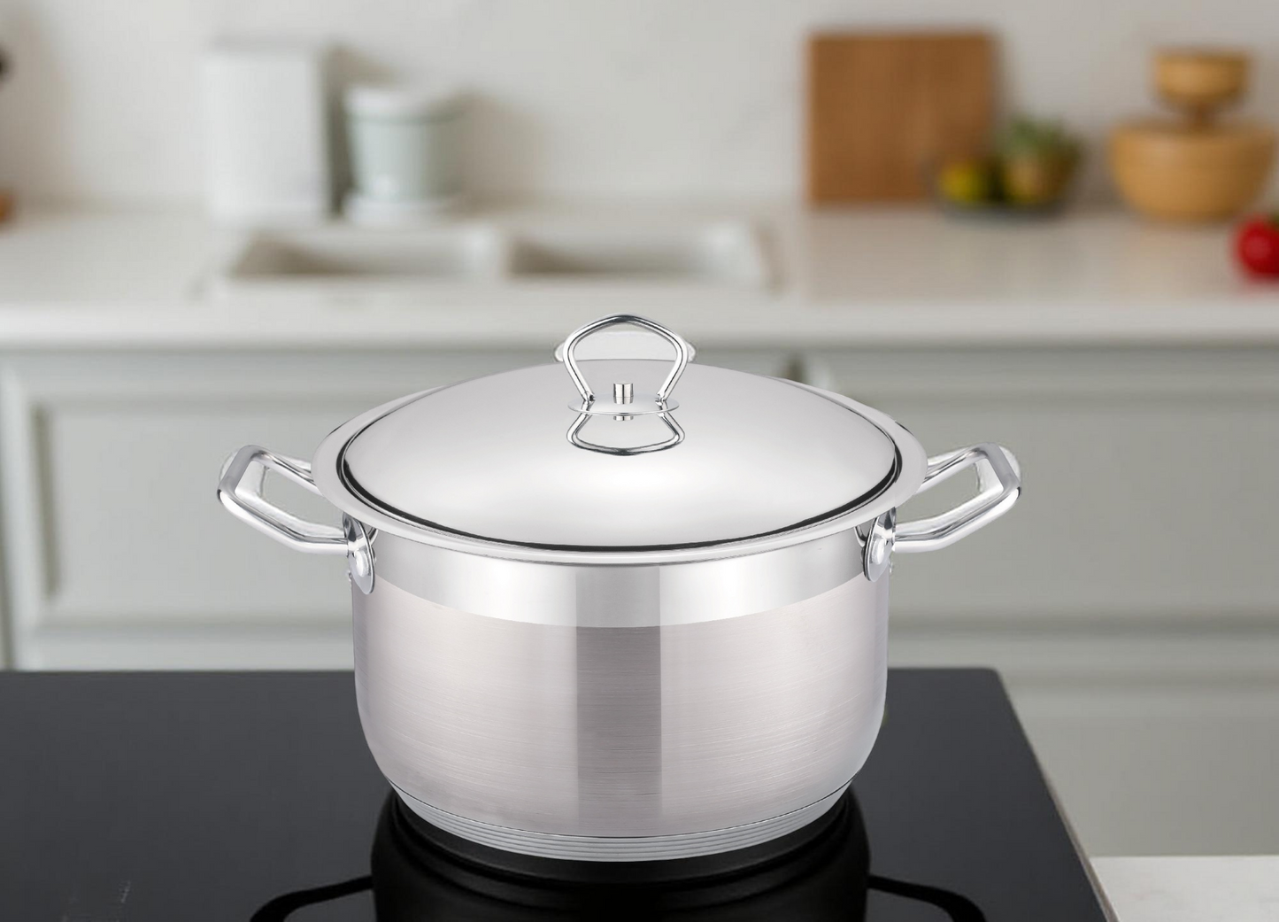 Edelstahl Flacher Bräter 40 cm – 16,3 L, Induktion, Mit Deckel-CF-0040SH