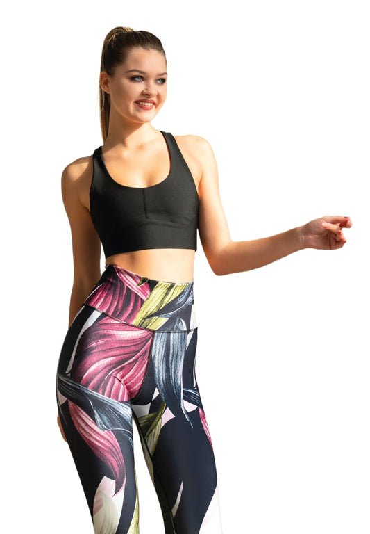 324 Extra High Waist Leggings in Schwarz, Pink, Grün geblumt