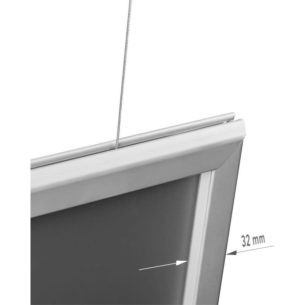 Hängender Alu Klapprahmen beidseitig, DIN A2, 32mm, Silber