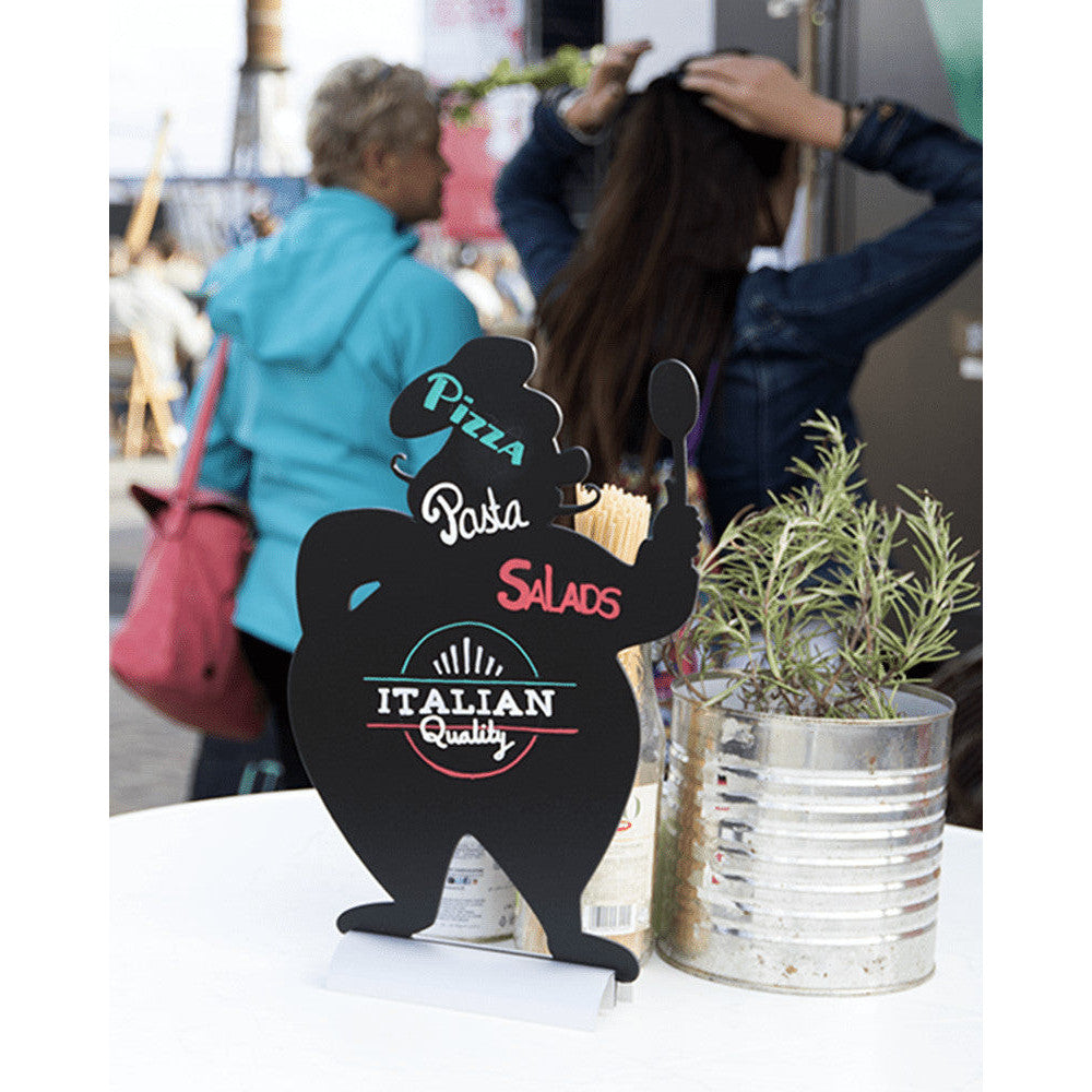 Securit®, Tischkreidetafel Aufsteller mit Aluminiumfuss, "Chefkoch" Form-Silhouette, 22x35cm