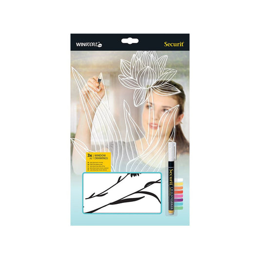 Securit® Fensterschablonen Signs, 3er Set, Format: A2, inkl. 1 Securit® Kreidestift