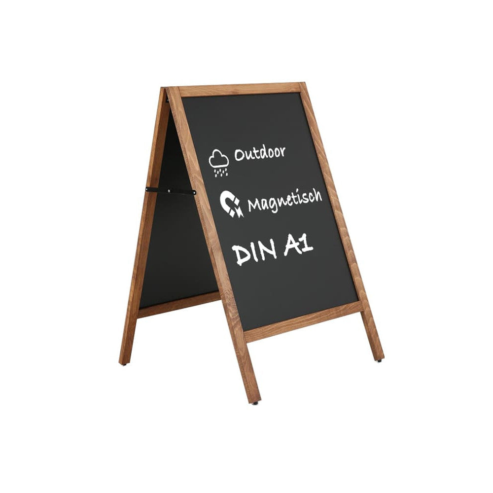 Premium Holz-Kundenstopper A1 – Magnetisch & Wetterfest (Dunkelbraun, Outdoor)