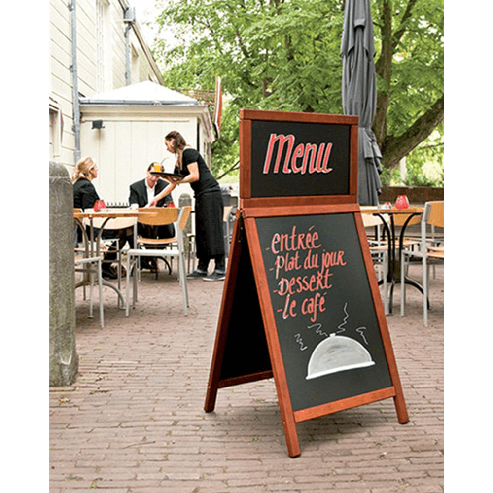 Securit® Holz Kundenstopper mit Topschild, 120x55cm, Mahagoni, Outdoor