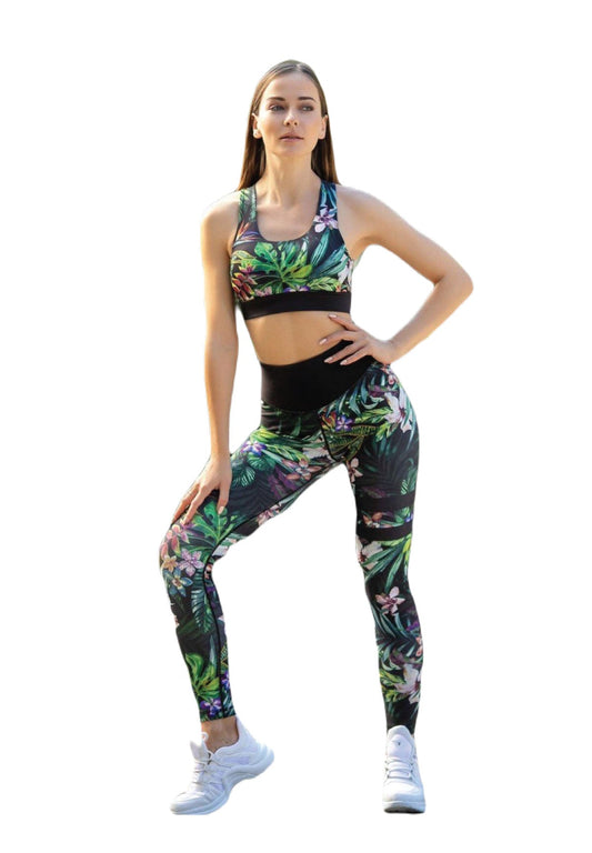 876 Extra High Waist Leggings in Schwarz & Grün geblumt
