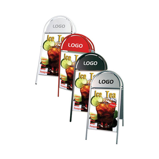 Kundenstopper Stahlrohr Classic mit Logoschild rund, Outdoor