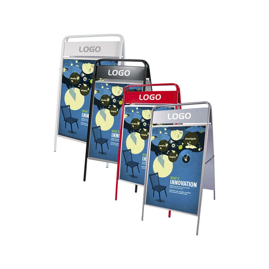 Kundenstopper Stahlrohr Classic mit Logoschild, Outdoor