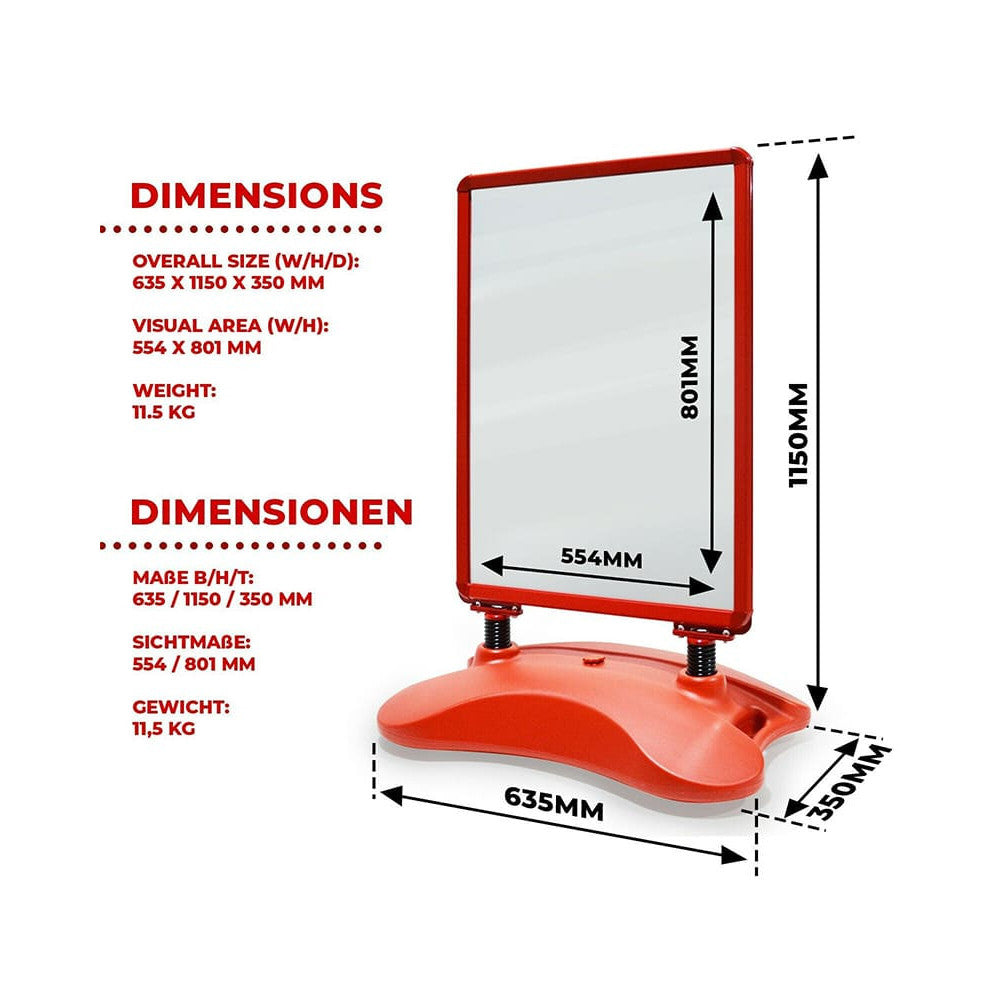 Kundenstopper Alu Classic mit Wassertank, DIN A1, Rot, Outdoor